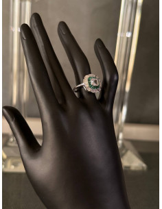 Art Deco Style Diamond and Emerald Halo Ring