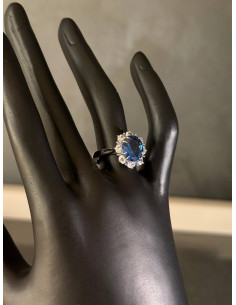 Blue Sapphire and Diamond Halo Ring 2