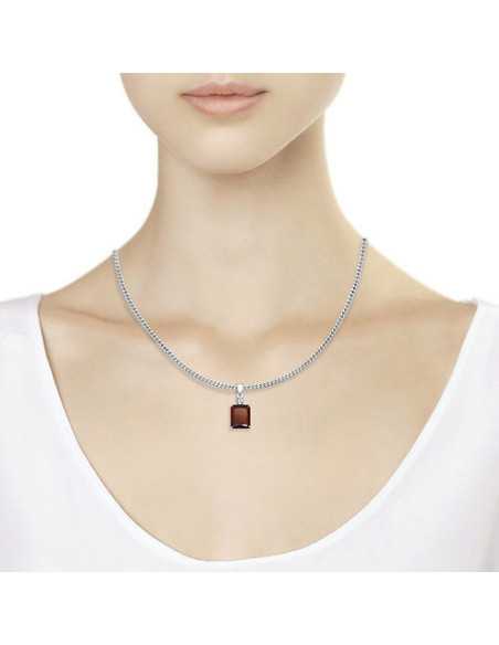 Silver Necklace With Garnet And Cubic Gemstone