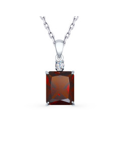 Silver Necklace With Garnet And Cubic Gemstone